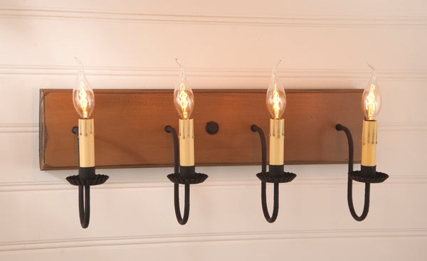 Four Arm Vanity Light in Hartford Red with Black Stripe Primitive Country Farmhouse Lighting Kitchen Bath Home Décor & Acessories