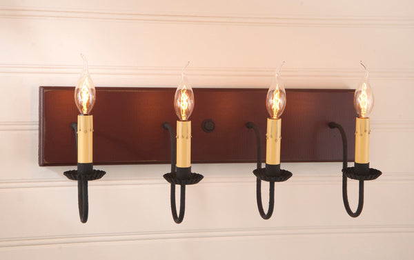 Four Arm Vanity Light in Hartford Red over Black Primitive Country Farmhouse Lighting Kitchen Bath Home Décor & Acessories