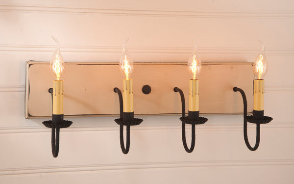 Four Arm Vanity Light in Hartford Black with Red Stripe Primitive Country Farmhouse Lighting Kitchen Bath Home Décor & Acessories