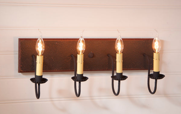 4-Arm Country Vanity Light Bar in Sturbridge Black with Red Primitive Country Farmhouse Lighting Kitchen Bath Home Décor & Acessories