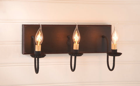 Three Arm Vanity Light Bar in Hartford Pumpkin Country Primitive Primitive Country Farmhouse Lighting Kitchen Bath Home Décor & Acessories