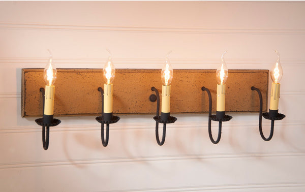 Five-Arm Country Vanity Light Bar Espresso with Salem Brick Primitive Country Farmhouse Lighting Kitchen Bath Home Décor & Acessories