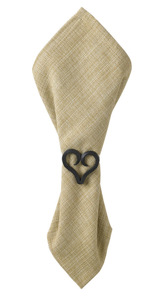 The Forged Heart Napkin Rings have the following specifications:  Set of 4 Material: Iron