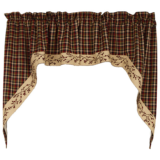 Lancaster Berry Lined Swag 72x36, Primitive Country Farmhouse Window Treatments Home Decor.