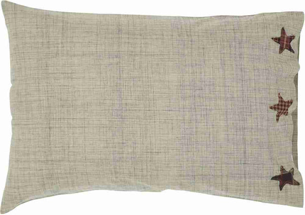 Abilene Star Pillow Case Set  -  dark crème with a dark gray slub weave Appliqued Stars -- Primitive Country Farmhouse Pillow Bedding Home Decor & Accessories.