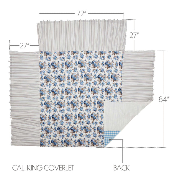 Annie Blue Floral Ruffled California King Coverlet 84x72+27