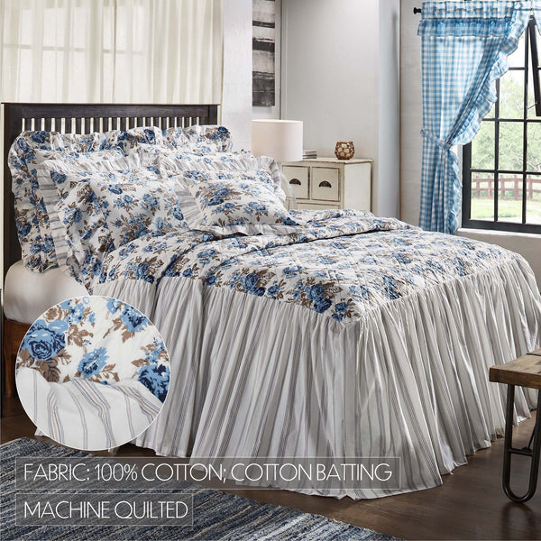 Annie Blue Floral Ruffled California King Coverlet 84x72+27