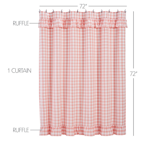 Annie Buffalo Coral Check Ruffled Shower Curtain 72x72