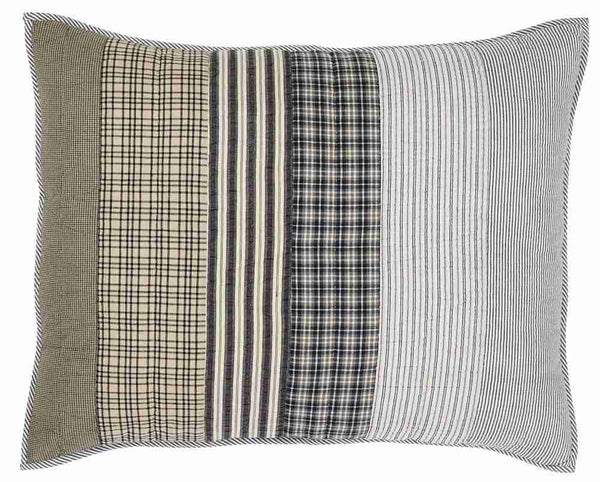 Ashmont Standard Sham, Warm Grey, Vintage White, Washed Blue. Primitive Country Farmhouse Bedding Home Decor. 