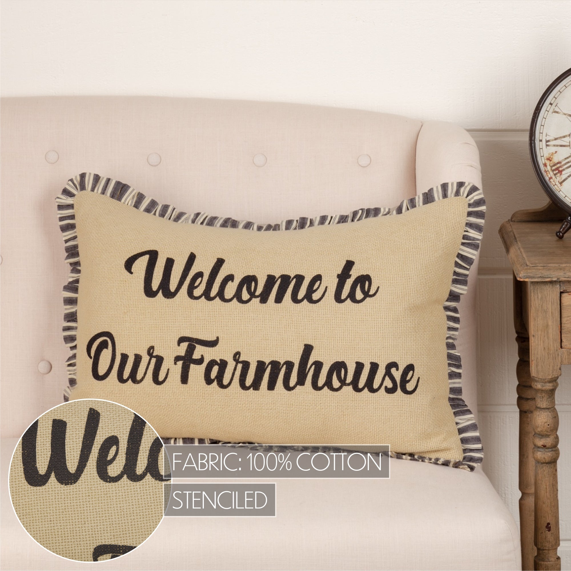 Ashmont Burlap Vintage Welcome to Our Farmhouse Pillow 14x22