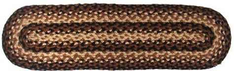 Stallion Braided  Stair Tread features color combination of black, mustard, and cream. Measures approx. 8 x 28 in. Visit website for FREE s/h & discount offers. Primitive Country Farmhouse Home Decor.