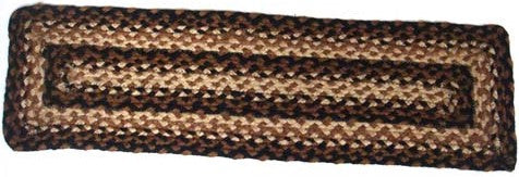 Stallion Braided  Stair Tread features color combination of black, mustard, and cream. Measures approx. 8 x 28 in. Visit website for FREE s/h & discount offers. Primitive Country Farmhouse Home Decor.