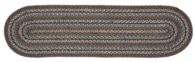 Denim Braided  Oval Table Runner 48. in. features color combination of two different shades of blue, dark tan and cream. Visit website for FREE s/h & discount offers. Primitive Country Farmhouse Table Kitchen Dining Home Decor.