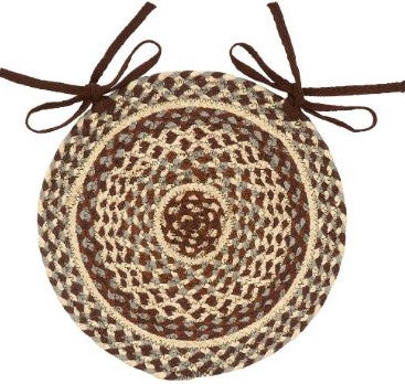 Gristmill chair pad features color combination of brown, natural, cream, and gray. Measures approx. 15 in. round. Visit website for FREE s/h & discount offers. Primitive Country Farmhouse Home Decor.
