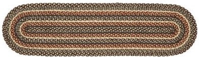 Loft Braided  Table Runner Oval 13 x 48. in. features color combination of black, rust, and natural. Visit website for FREE s/h & discount offers. Primitive Country Farmhouse Table Kitchen Dining Home Decor.