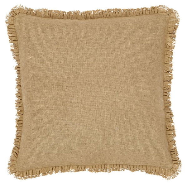 Burlap Natural Fabric Euro Sham with Fringed Ruffle 26x26, Tan, Primitive Country Farmhouse Bedding Home Decor.