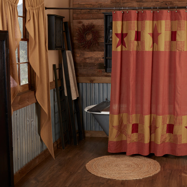 Ninepatch Star Shower Curtain w/ Patchwork Borders 72x72