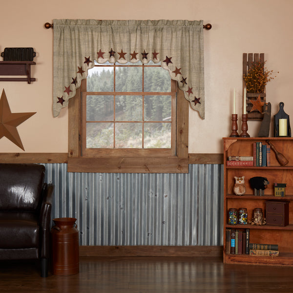Abilene Star plaid swag curtains set of 2, 36x36x16, with star applique and cotton lining