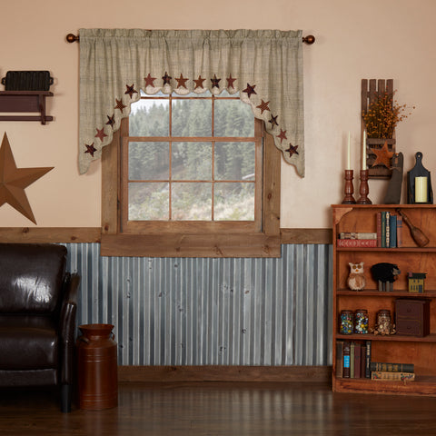 Abilene Star plaid swag curtains set of 2, 36x36x16, with star applique and cotton lining