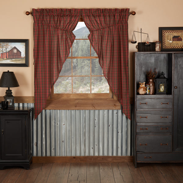 Tartan Red Plaid Prairie Short Panel  Curtain Set of 2 63x36x18 - Clearance - Final Qty