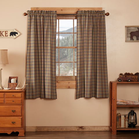 Wyatt Short Panel 63 in. Curtain, Khaki, Crimson, Black, Moss Green, Plaid, Primitive Country Farmhouse Pillow Bedding Home Decor & Accessories.