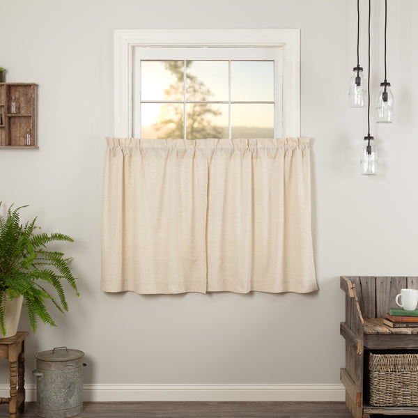 Simple Life Flax Natural Tier Set of 2 L36xW36, Farmhouse Country Primitive Window Treatments