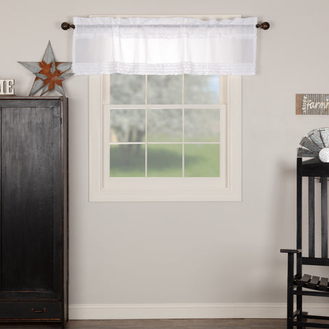 The White Ruffled Sheer Valance focuses on lightweight design. This window treatment's slightly transparent quality provides an airy feel throughout the home. Visit website for FREE s/h & discount offers. Primitive Country Farmhouse Home Decor Window Treatments Curtains.