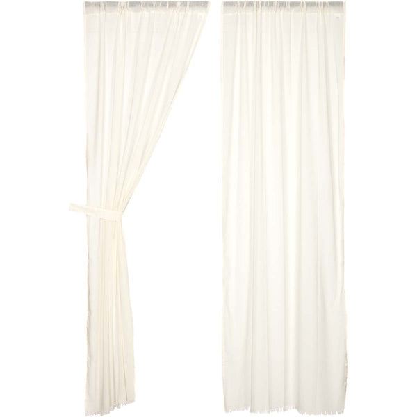 Tobacco Cloth Antique White Panel Fringed Set of 2 84x40