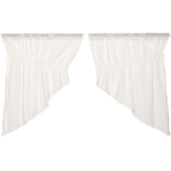 Tobacco Cloth Antique White Prairie Swag Fringed Set of 2 36x36x18
