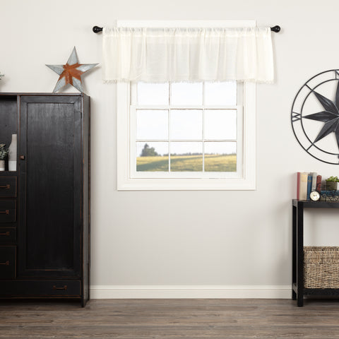 Tobacco Cloth Antique White Valance 72 in., accented with .75" fringe. Visit website for free shipping & discount offers. Primitive Country Farmhouse Window Treatments Curtains Home Decor & Accessories.