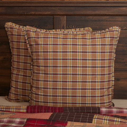 Wyatt Fabric Euro Sham, Red, Tan, Brown, Primitive Country Farmhouse Pillow Bedding Home Decor & Accessories.