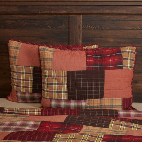 Wyatt Standard Sham, Red, Tan, Brown, Primitive Country Farmhouse Pillow Bedding Home Decor & Accessories.