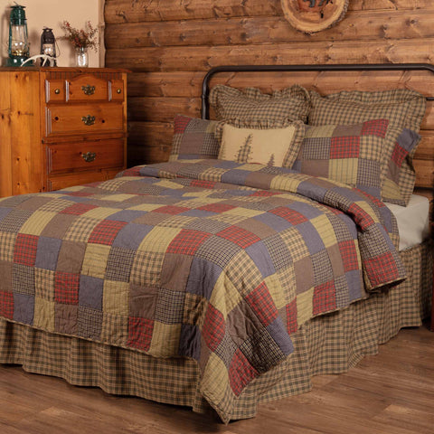True rustic, lodge comfort awaits with the Cedar Ridge California King Quilt. Featuring a simple block layout of cedar green, brick red, and navy plaids to create an enduring patchwork look for relaxed appeal. Visit website for FREE s/h & discount offers.
