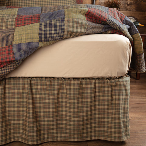 Embrace nature-inspired plaid in cedar green, tan, and dark brown hues with the Cedar Ridge Queen Bed Skirt. Featuring a gathered 16-inch drop, our 60x80 dust ruffle updates your bedding with rustic, casual appeal that covers your box spring and under-bed storage in warm enduring colors. The split corners make it simpl…