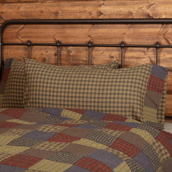 The Cedar Ridge King Pillow Case with Block Border Set features cedar green, tan, and dark brown plaid to match your cabin home decor. Visit website for FREE s/h & discount offers. Primitive Country Farmhouse Home Decor.