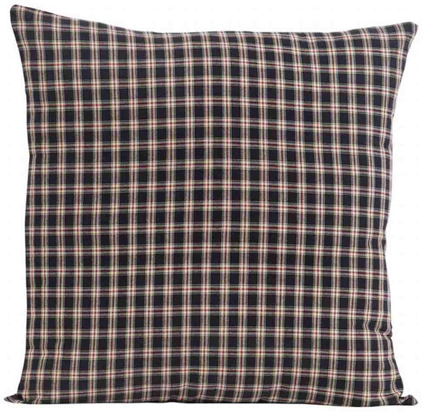 Bingham Star Euro Sham Fabric 26x26, Black and creme plaid with red accents. Primitive Country Farmhouse Bedding Home Decor.