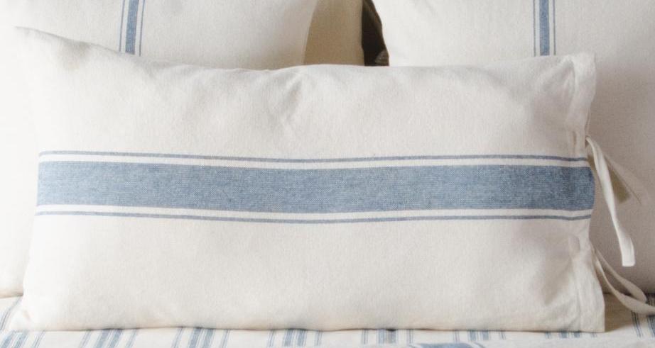 Throw Pillow Set of 2 Blue Stripe Grain Sack Pillow Blue Ticking