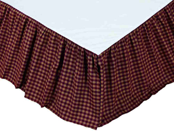 Burgundy Check Twin Bed Skirt, Primitive Country Farmhouse Bedding Dust Ruffle