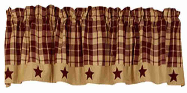 Burgundy Farmhouse Star Valance