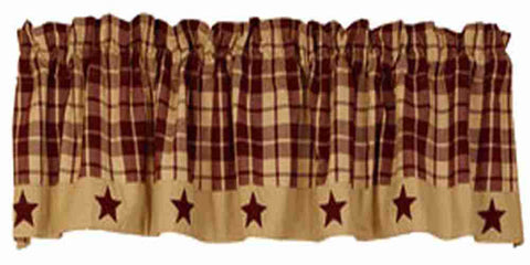 Burgundy Farmhouse Star Valance