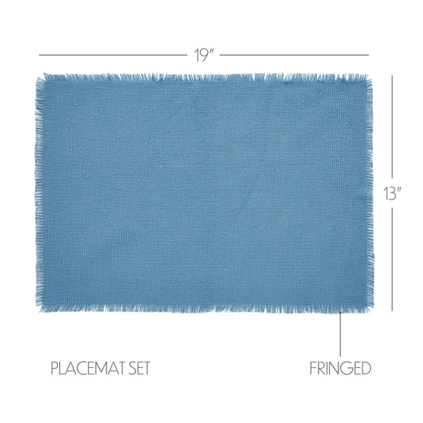 Burlap Blue Placemat Set of 6 Fringed 13x19