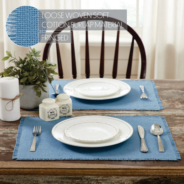 Burlap Blue Placemat Set of 6 Fringed 13x19