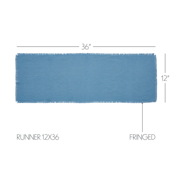 Burlap Blue Runner Fringed 12x36