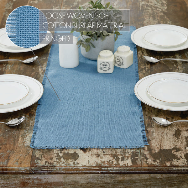 Burlap Blue Runner Fringed 12x36
