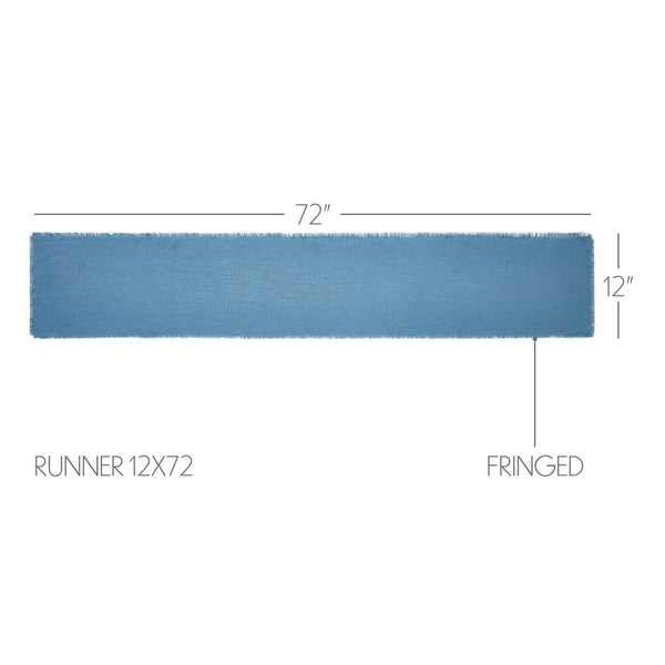 Burlap Blue Runner Fringed 12x72
