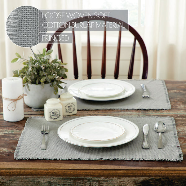 Burlap Dove Grey Placemat Set of 6 Fringed 13x19