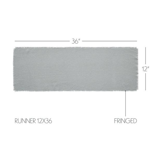 Burlap Dove Grey Runner Fringed 12x36