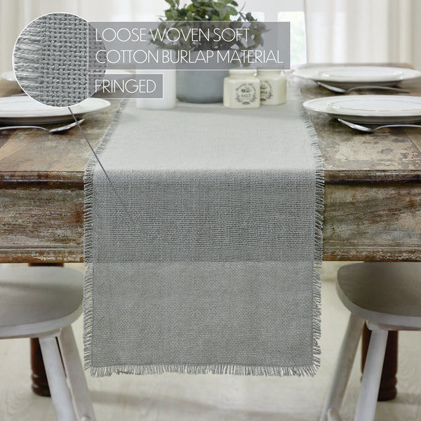 Burlap Dove Grey Runner Fringed 12x72