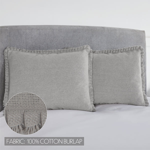 Burlap Dove Grey Standard Sham w/ Fringed Ruffle 21x27