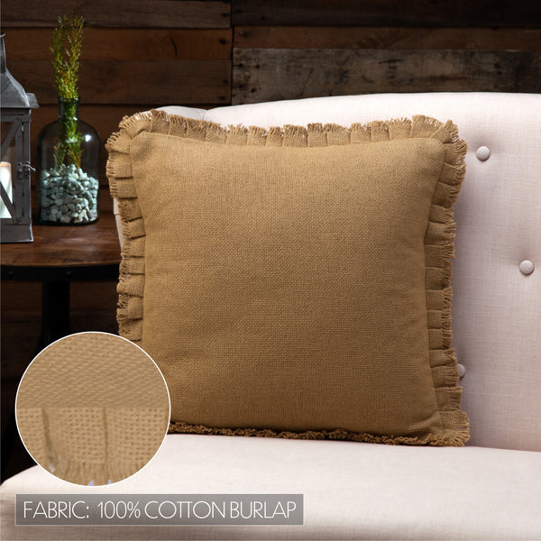 Burlap Natural Pillow with Fringed Ruffle 16x16